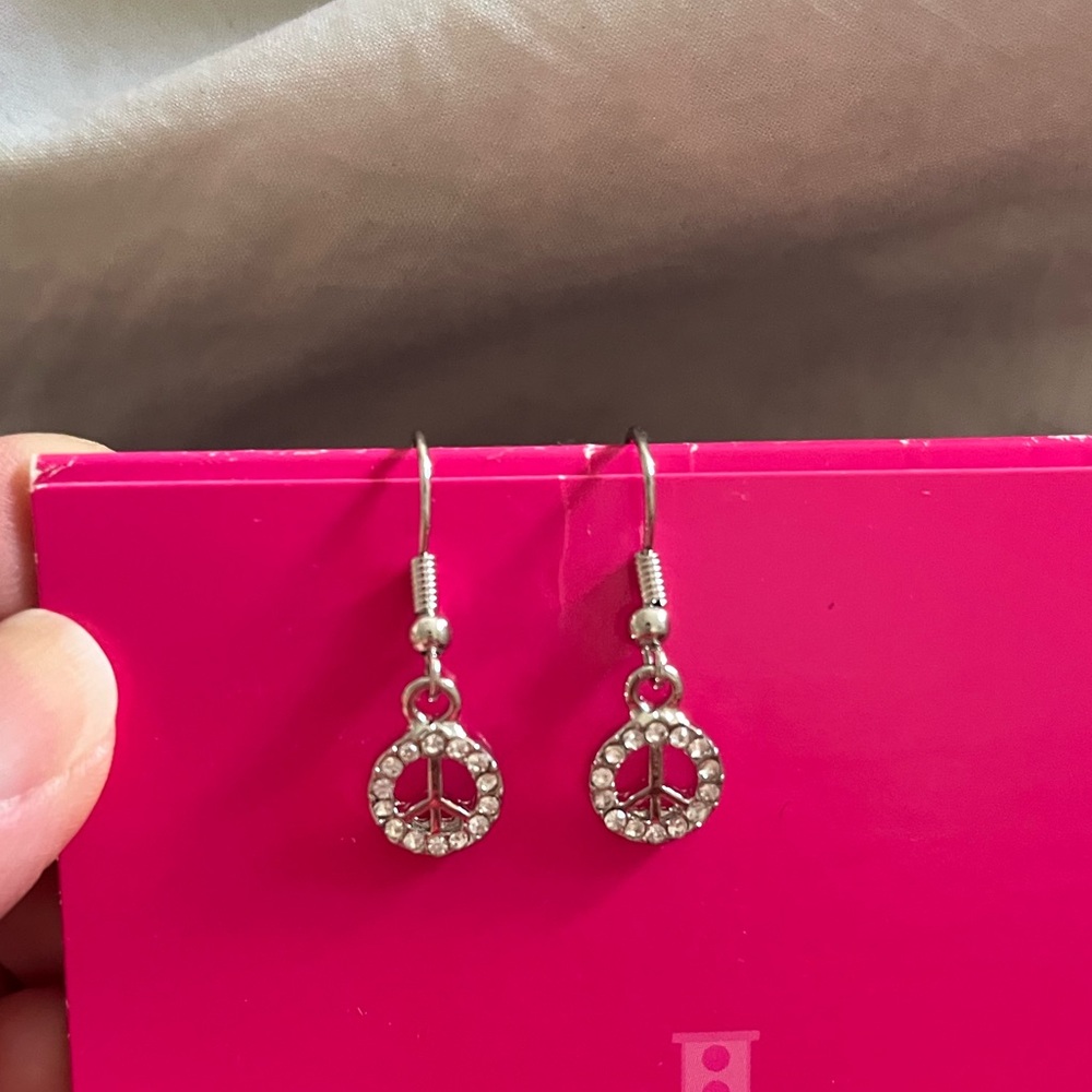 New Peace sign rhinestone earrings